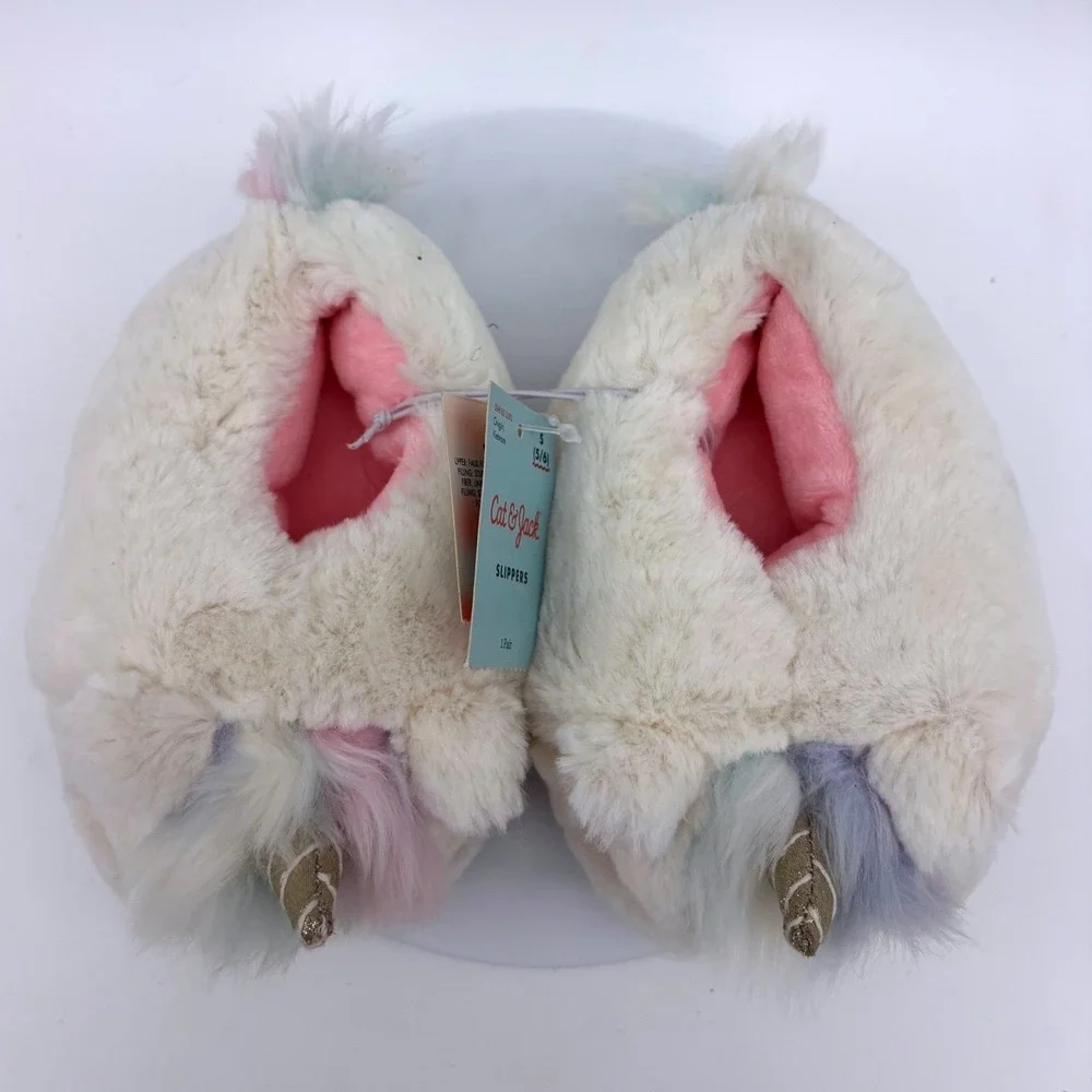 CAT & JACK‎ Kids Unicorn Slippers NEW Toddler Girl Fur Sparkle Rainbow Small 5/6